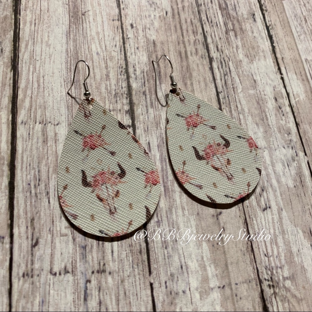 Bull Skull Leather Earrings